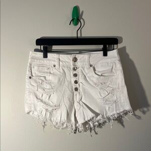 American Eagle Outfitters White Distressed Jean Shorts